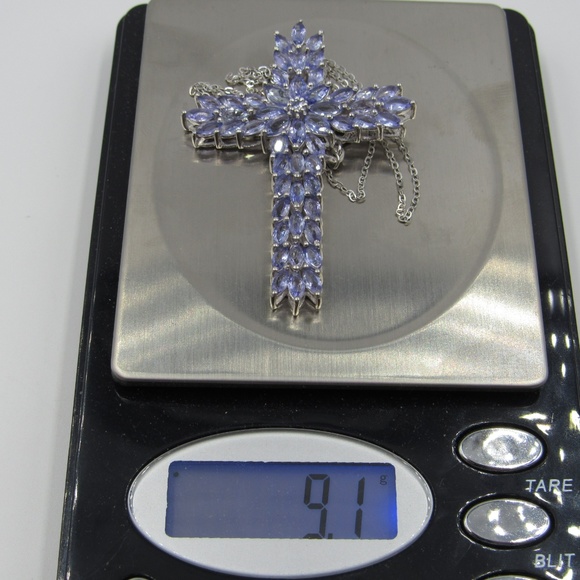 Vintage 20" Sterling Tanzanite Cross Necklace - Picture 8 of 8